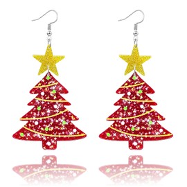 Nylry Fun Christmas Earrings for Women Dangling Acrylic Holiday Earrings Cute Christmas Vacation Ornaments Stocking Stuffers Xmas Party Decorations Favors Funny Xmas Gifts for Women-Red