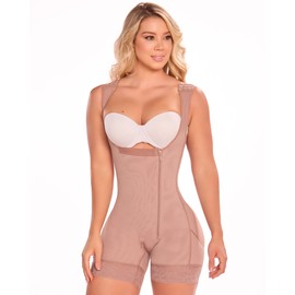 SHAPE CONCEPT 344 y 079 Fajas Colombianas Reductoras y Moldeadoras Post Surgery Compression Garment Tummy Tuck, Cocoa Lateral Zipper, Large