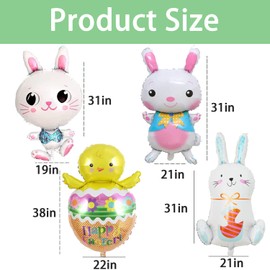 11Pcs Easter Balloons Oversized Easter Foil Balloons Easter Bunny Balloons Easter Party Decorations Kids Yellow Carrot Chick Balloons Spring Party Decorations