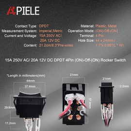 APIELE Momentary Switch Polarity Reverse 4 Pin (ON) Off (ON) RV Power Jack DPDT Rocker Switch,20A 12VDC auto Control Reset Toggle with Pre-Wires