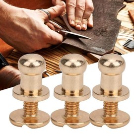 Juego de 20 tornillos remache 7x5mm, clavos de fijación cobre, cabeza redonda punto, para cinturón cuero libro álbum(Oro)