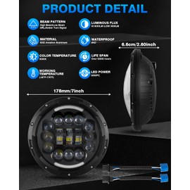 FZPJJNB 7 Inch Round LED Headlight Fit For Wrangler TJ 1997 1998 1999 2000 2001 2002 2003 2004 2005 2006, Super Bright With High/Low Beam, DRL and Amber Turn signal, DOT Approved 2-Pack