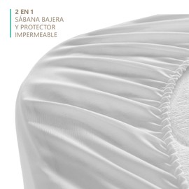 Waterproof, Breathable and Anti Mite Mattress Protector for Cot. Fitted Sheet 100% Cotton. Made in Spain. Measurements: 70 x 140 cm, Adjustable Height 12 cm with Elastic Band on the Contour.