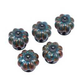 Shiwaki 5 x Knobs, Cupboard Drawer Handles, Cupboard Handles, Ceramic Knobs, Retro and Elegant Pumpkin Knobs (Blue)