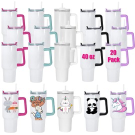 Icesip 40oz Sublimation Tumbler Blank, 20Pcs stainless steel tumblers coffee sublimation mugs car cup, Sublimation Cups with Mix Color Handle for Heat Transfer Machine Printing