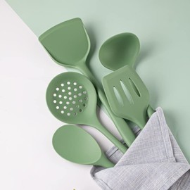 Cooking Utensil Set Kitchen Silicone Utensils Cook Set of 5 Pieces Green Heat Resistant Kitchen Cook Tool Spatulas Home Cooking
