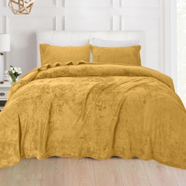 Elegant Comfort Luxuriously Soft 4-Piece Velvet Plush Flannel Sheet Set - Premium Quality - Cozy Warm, Anti-Static, Non Pilling Fuzzy Velvet Flannel Fleece Deep Pocket Sheet Set - King, Gold