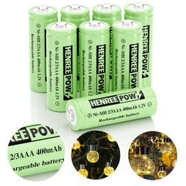 Henreepow 2/3AAA Solar Battery, 2/3AAA 400mAh Rechargeable Battery, 2/3AAA 1.2V Low Self-Discharge Rechargeable Battery 8 Pack for Outdoor Solar Lights (Not AAA Size Batteries)