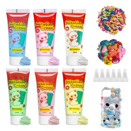 6Pcs Decoden Cream Kit, Simulation Fake Whipped Cream Glue, Deco Cream, Comes with 4 Packs of Resin Decorations and 6 Nozzles, Very Suitable for DIY Crafts and Decoration(1.69Oz)