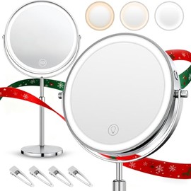 Espejo con Luz para Maquillaje, Espejos para Maquillaje con Aumento 10X1X, Espejo de Tocador y Luz Led, Espejo Maquillaje Portatil de Doble Cara, 3...