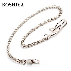 BOSHIYA Pocket Watch Chain for Men Silver Vintage Metal Alloy Albert Vest Chain 14.9 Inch Clip Pocket Watch Chains Link