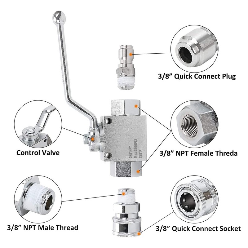 4500PSI Ball Valve Kit Switch with 3/8Inch Quick Plug Connector