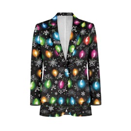 Brosoneto Christmas Snowflakes Lights Suit Jacket for Men, Casual Long Sleeve Blazers One Button Shawl Lapel Party Jacket with 2 Pockets
