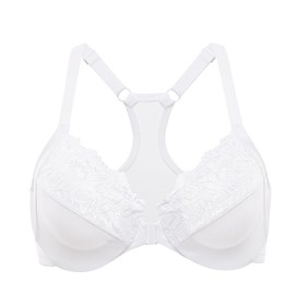 DELIMIRA Women's Racerback Front Closure Bras Lace Plus Size Full Coverage Underwire Unlined Support Bra White 40E