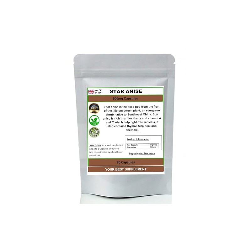 Star Anise Capsules 500mg- 100% Natural (Pure no additives) (90)
