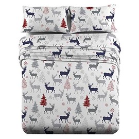 Royal Hotel Bedding Heavy Soft 100% Cotton Flannel Sheets, 4pc Bed Sheet Set, Deep Pocket, Thick, Heavy and Ultra Soft Cotton Flannel, Christmas Deer, Queen