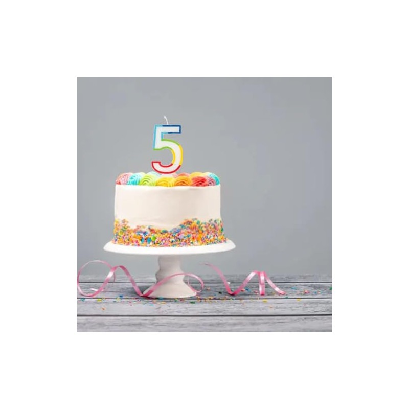 Unique Vibrant Rainbow Border Number 5" Birthday Candle - Multicolored