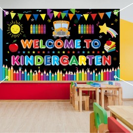 Colorful Welcome to Kindergarten Banner, Welcome Back to School Decorations, Welcome to Preschool Banner, 100 Days of School Banner, 1st Day of Kindergarten Banner for Classroom, Large Backdrop Poster