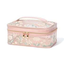 Francfranc Mesh Embroidery Vanity Pouch, Small, Pink