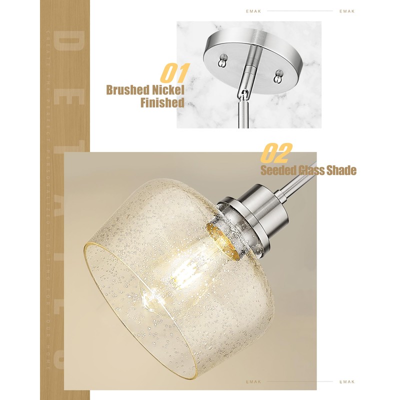 Emak 8 Inch Pendant Lights Kitchen Island, Modern Brushed Nickel