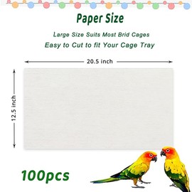 ZIQON 100 Pcs Bird Cage Liner Papers Big Size Cage Paper Liners Disposable Cage Paper Liners Precut Absorbent Cushion Pad Mat Accessories for Pet Bird Parrot (15.3 * 21.2)