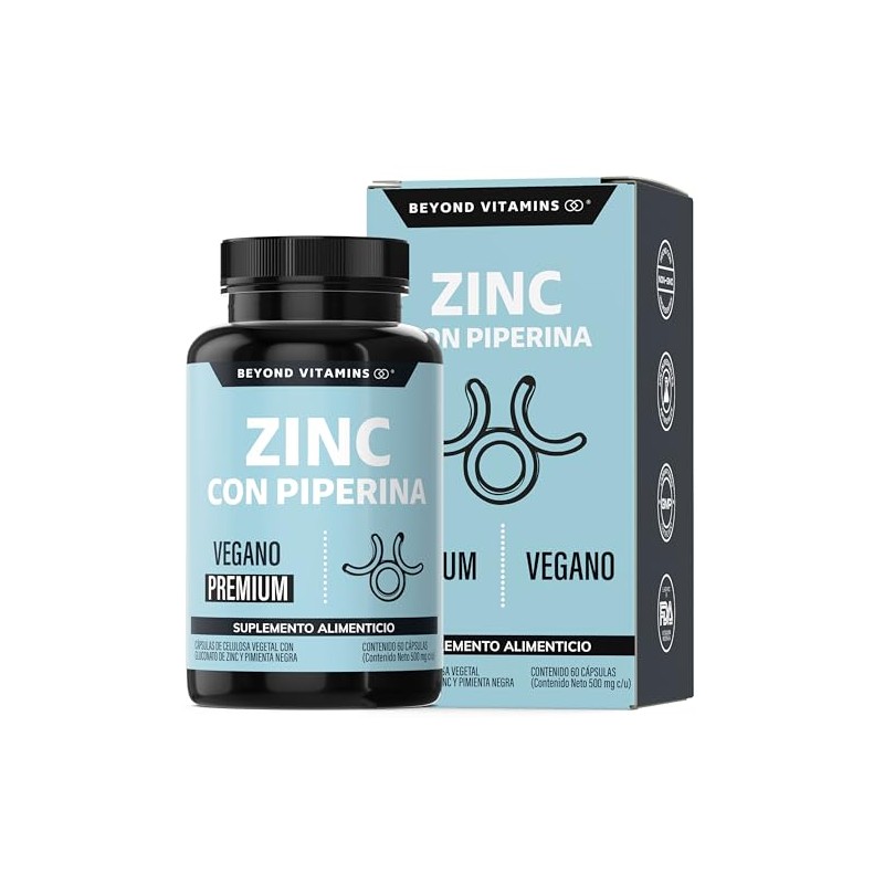 Beyond Vitamins Zinc 20mg Gluconato Potenciado Piperina Estandarizada Apto Dietas