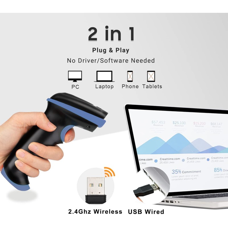 Tera 2D QR Barcode Scanner Wireless USB Wired 1D 2D