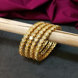 Efulgenz Indian Bangles for Women Gold Tone Faux Kundan Crystal Bracelet Bangles Indian Bridal Jewelry for Wedding Bollywood Fashion Jewelry (4 Pcs) Size 2.6