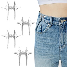Four-Pointed Star Jeans Buttons Pins, 4 Pairs Waist Tightener Clips, Jean Tightening Clips Jeans Waist Tightener, Adjustable Button Pins Detachable, Button Adjuster for Pants, Skirts