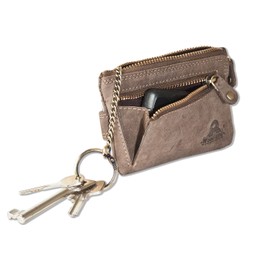 Woodland Key Pocket with Credit Card Slots and Small Money Compartment Made from Soft, Natural Buffalo Leather, Dark Brown/Taupe, Key case