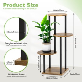 YOCOMEY 4 Tier Wood Tall Plant Stand Metal Rack Indoor, Multiple Flower Pot Holder Shelves Corner Rack, Round Planter Shelf Display Rack Storage Organizer for Patio Living Room Balcony(Black)