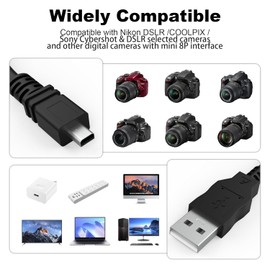 Tobysome USB PC Camera Data Sync and Charging Cable Compatible with Panasonic Lumix Camera DMC-ZS25 DMC-TZ35 DMC G7 ZS40 ZS50 SZ3 FT20 FS20 FX3 FX30 FX33 FX35 TZ8 TZ11 TZ15 FX80 FX9 and More, 5ft