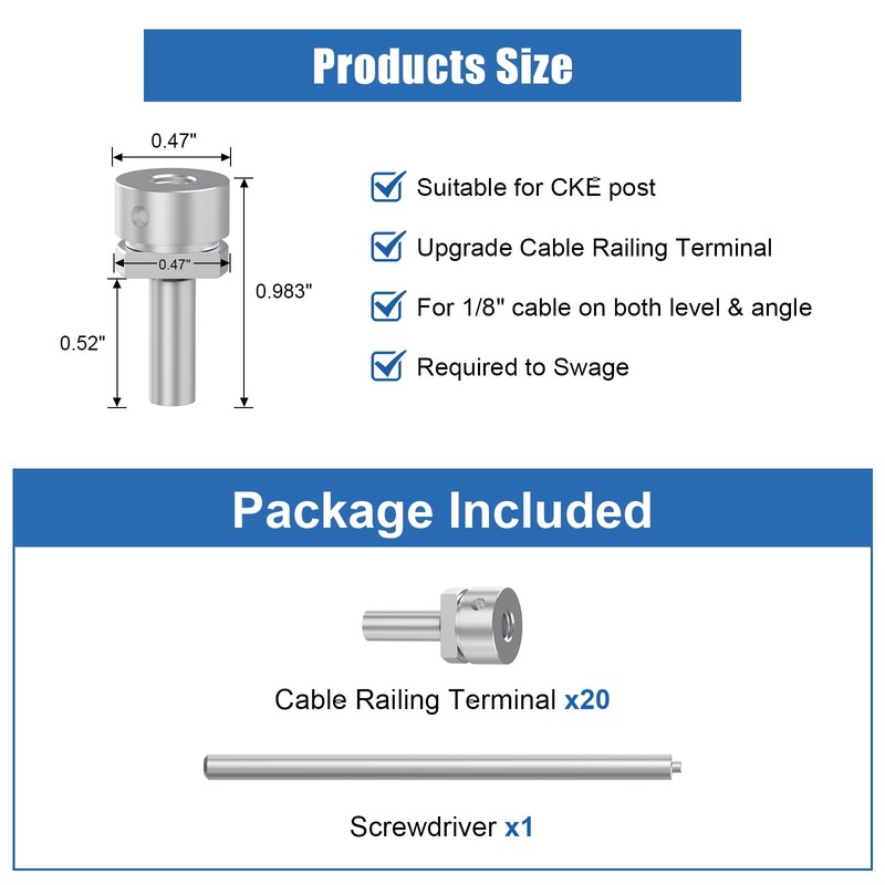 CKE 20 Pack Cable Railing Terminal Anchor, Upgrade T316 Stainless