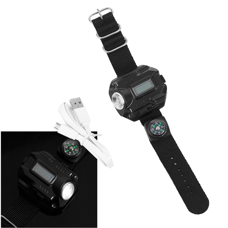 Portable LED Wrist Watch Flashlight Torch Light USB Rechargeable Flashlight