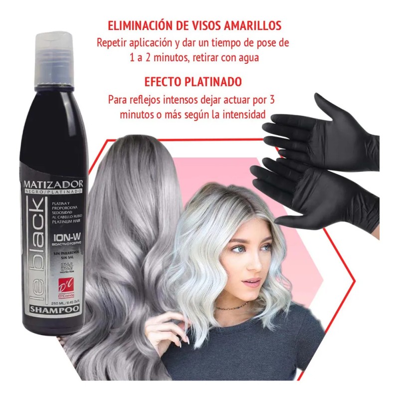 Shampoo Matizador Le Black Negro - Cabello Gris Plata +
