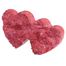 mookaitedecor Titanium Coated Rock Quartz Crystal Cluster Healing Double Love Heart Specimen Ornament for Wedding Home Decor, Natural Heart Shaped Crystal Sculpture for Party Decor, Red