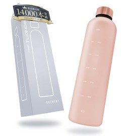 BREMENT Water Bottle with Time Marker, 1 Litan, 33.8 fl oz (1000 ml), BPA Free, Drink 2 Liters of Water a Day (Clear Pink)