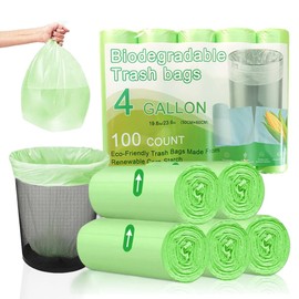 Food Waste Bags, Compostable Biodegradable Food Waste Bags, Biodegradable Trash Bags for Kitchen, Bathroom, Toilet, Size 50 x 60 cm, Green, Pack of 100