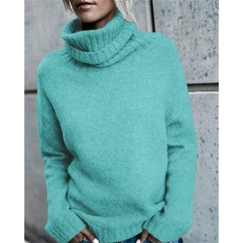 FISACE Womens Oversized Turtleneck Pullover Sweater Cable Knit Long Sleeve Sweater Tops