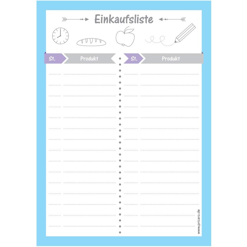 PRICARO Einkaufsliste Allerlei, magnetisch, hellblau, A6, 25 Blatt, 5 Stück