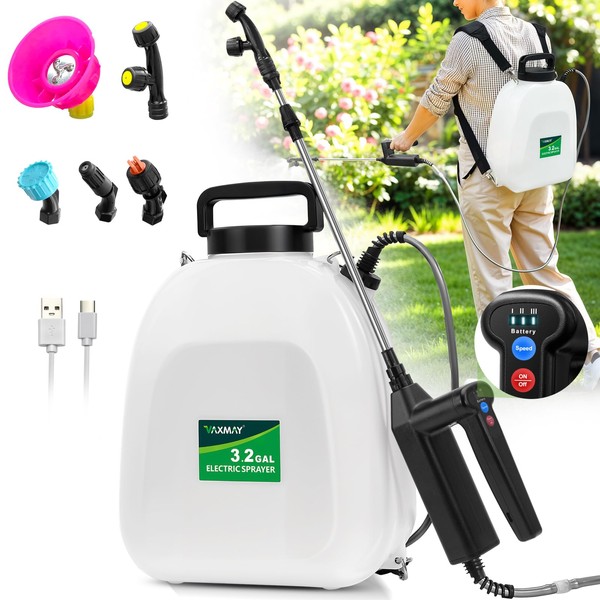 Battery Powered Sprayer 3.2 Gallon, VAXMAY Backpack Sprayer with 3