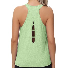 KOWSPORT Sleeveless Tops for Women Open Back Workout Tops Racer Back Athletic Tank Tops Loose Active Gym Hiking Running Yoga Tops (Green M)