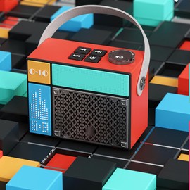 Bluetooth Speaker, 5W Stereo Sound Modern Cute Pixels Style Portable Wireless Outdoor Bluetooth Compact Speakers for Home/Party/Outdoor/Beach, Birthday Gift (Red Orange)