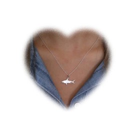 W WEILIRIAN Boho Shark Pendant Necklace Silver Shark Necklace Chain Minimal Fish Necklace Jewellery for Women and Girls Gifts