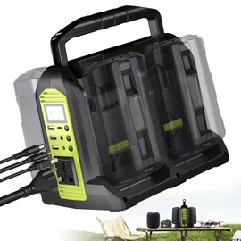 350W Power Inverter 2 Port Pure Sine Wave Inverter Compatible with Ryobi 40V Li-ion Battery, DC 40V to AC 120V with AC Outlet, USB Port, Type-C Port, 300LM LED Light for Camping Emergency