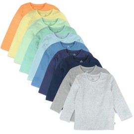 HonestBaby Multipack Long Sleeve T-Shirts Tee 100% Organic Cotton Infant Baby, Toddler, Little Kids Boys, Girls, Unisex, 10-Pack Rainbow Blues