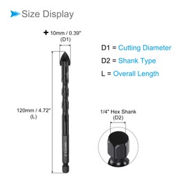 CoCud Masonry Drill Bit, 10mm Cutting Dia 120mm Length 1/4" Hex Shank Carbide Cross Tip Concrete Drill Bit Set Black - (Applications: for Wood Glass Brick Cement), 5-Pieces