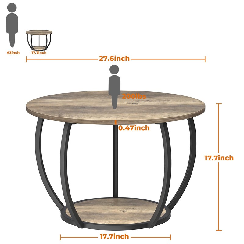 GreenForest Round Coffee Table with 2-Tier Open Storage, 27.6 inch