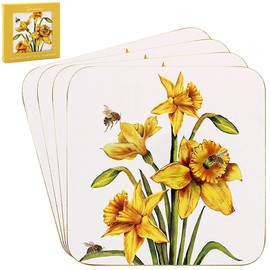 Lesser & Pavey Sarah Boddy Bee-Tanical Daffodil Coaster Set of 4 | Stylish Marble & Cork Coasters for Home & Car | Cute & Modern Coasters for Coffee Table, Cups & More
