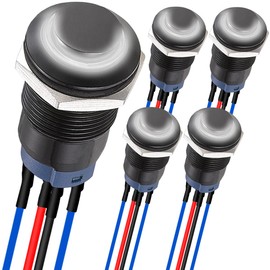 MKBKLLJY 5Pcs 12mm Momentary LED Push Button Switch Black Shell with Pre-Wiring IP65 Waterproof Push Button Switch SPST 2Position ON OFF with White LED for Auto Car Marine Boat Truck Equipment